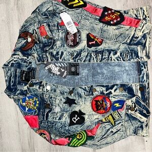 Reason Acid Wash Denim Jacket with Bold Patches